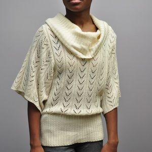 Beige perforated cowl neck knit sweater (SW9)